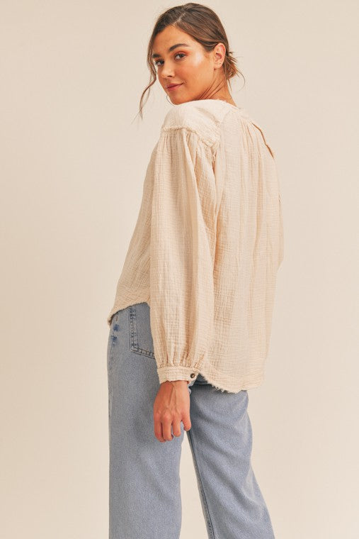 Distressed Button Down Top