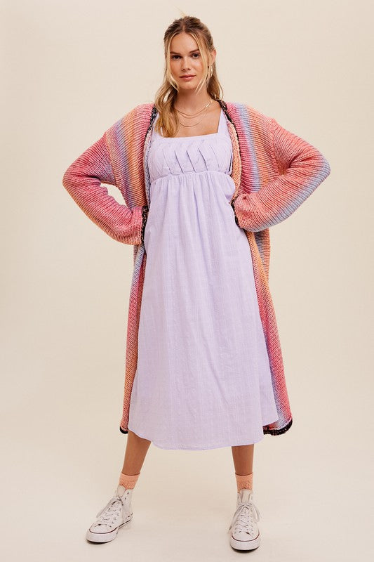 Multi Color Gradation Long Knit Open Cardigan