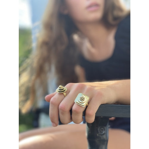 Floral Abstract Adjustable Brass Ring