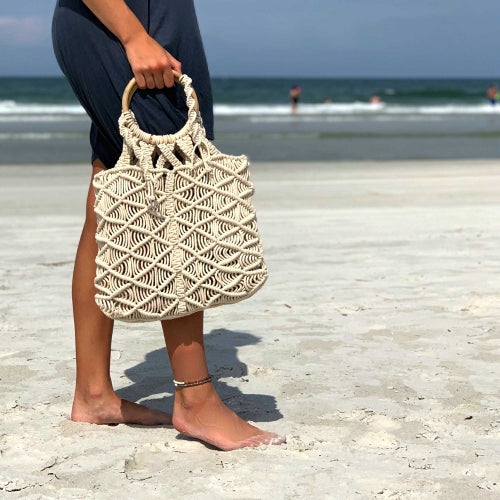 Macrame Bag with Wooden Handle